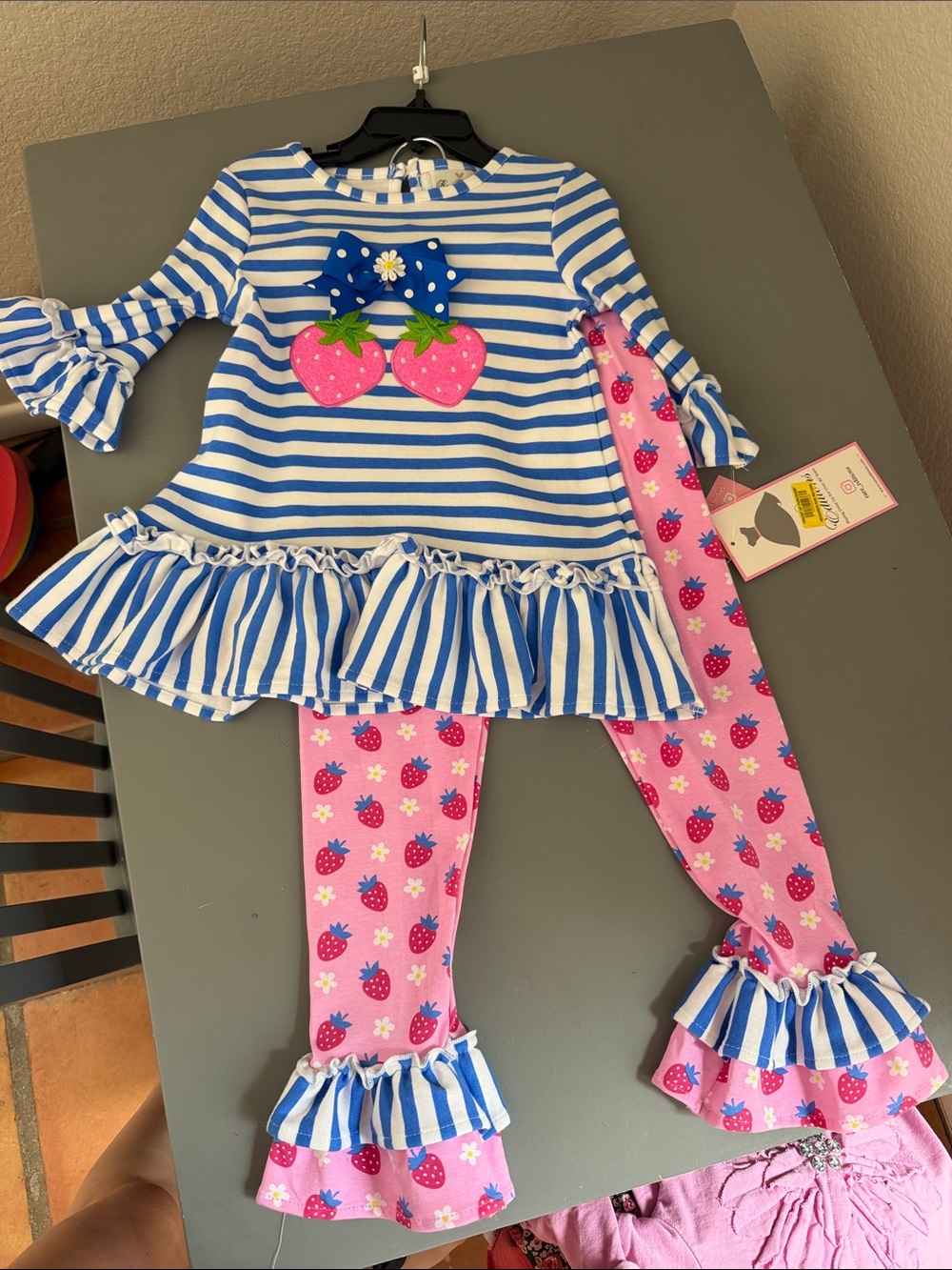 Rare Editions Blue & Pink Strawberry Stripe Pajama Set